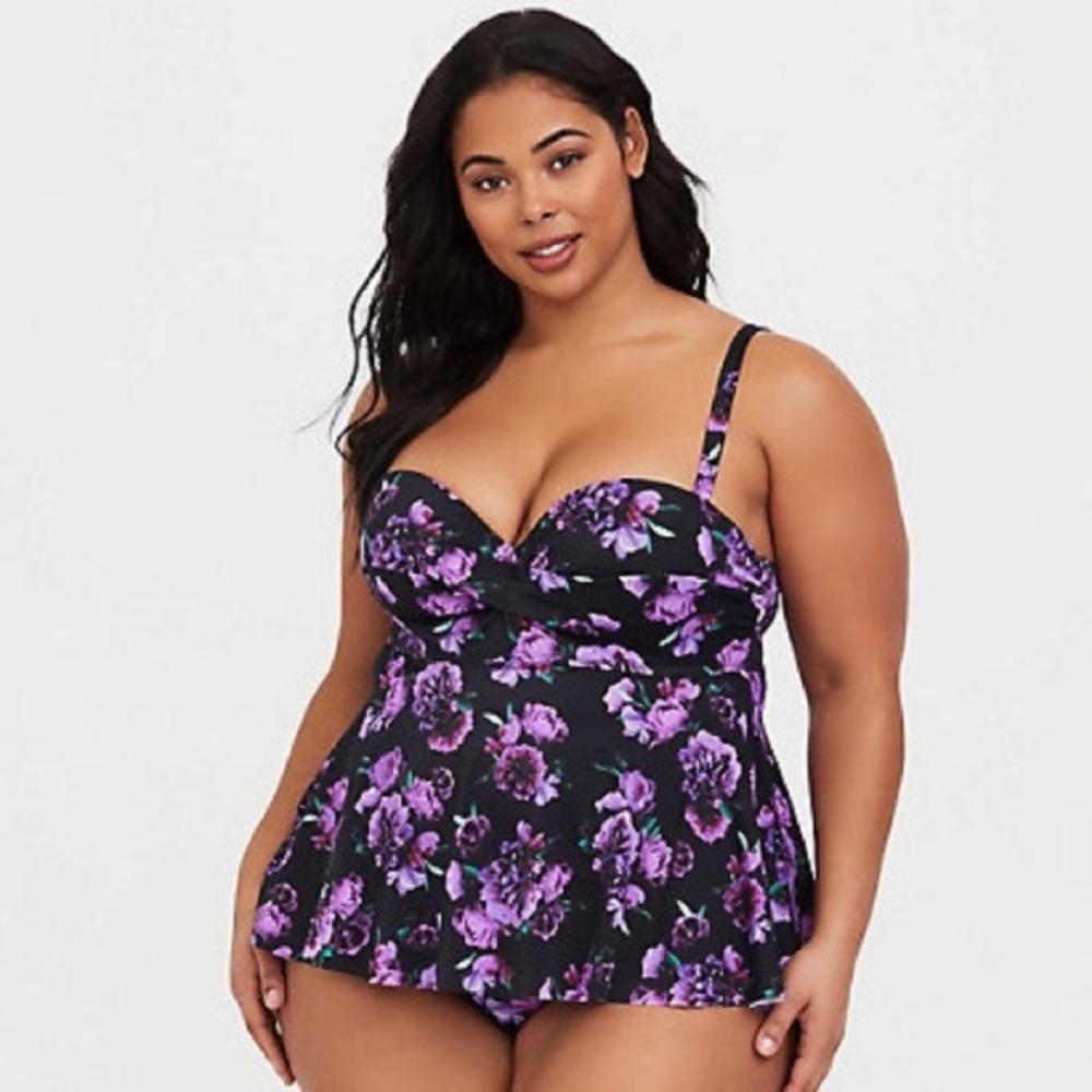Torrid Black & Floral Tankini Swim Top